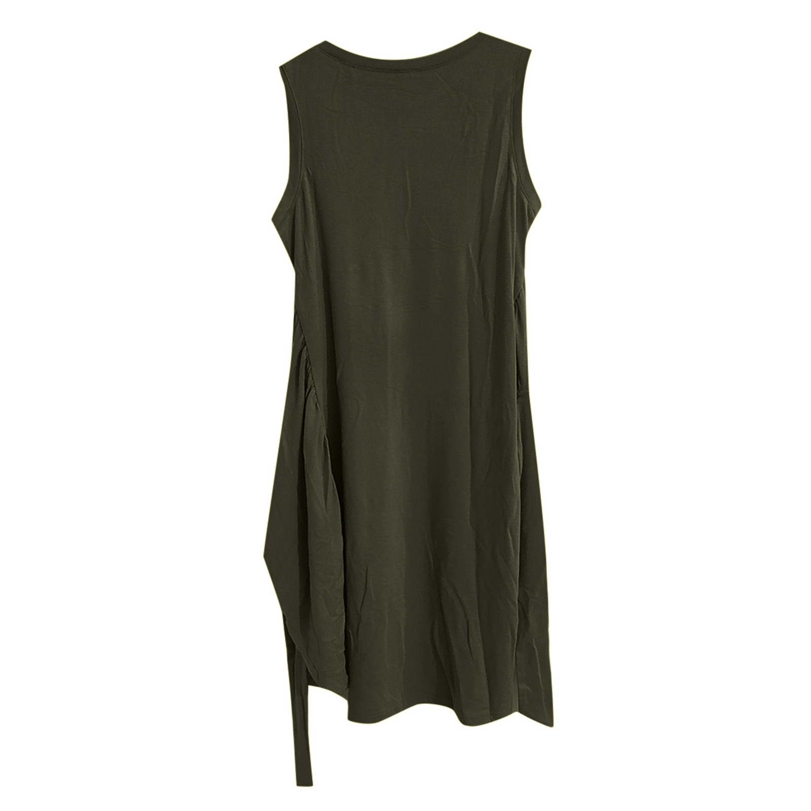 thumbnail image 4 of Vestido corto de manga corta con nudo en la cintura para mujer - Mezcla de lino ligera, corte ajustado para el verano, atuendo informal versátil, tallas S-XL, 4 of 5